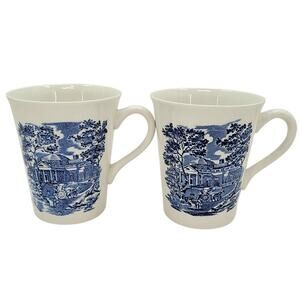 Staffordshire Vintage Liberty‎ Blue 1776 U.S. Revolution Transferware 2 Mugs